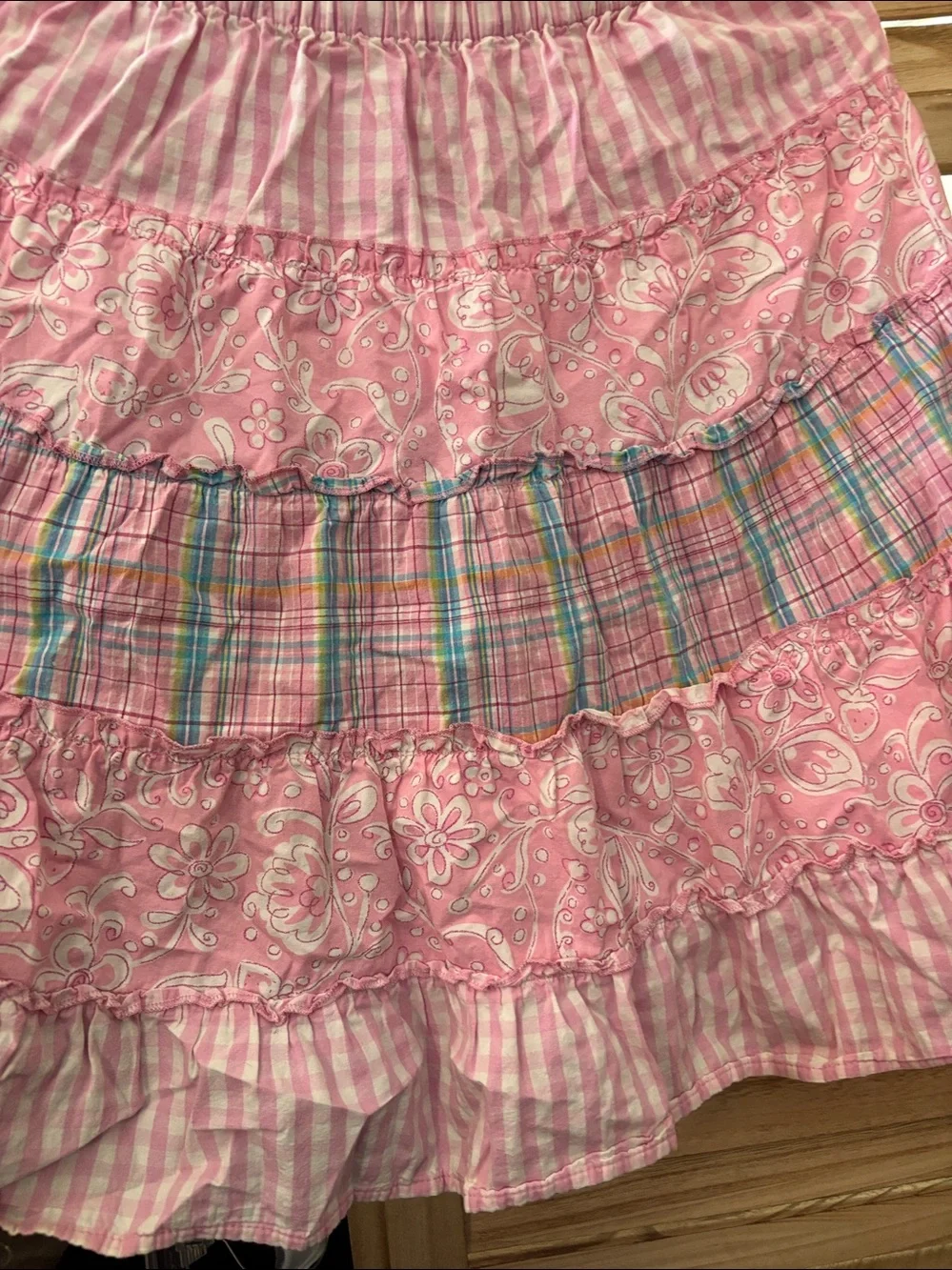 The Children's Place Pink Tiered Plaid & Floral A-Line Skirt 10
